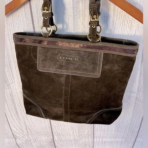 Coach 10442 Suede Tote Shoulder Handbag Purse Brown